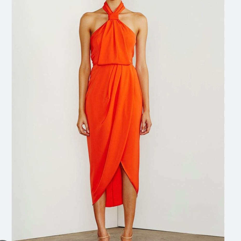Shona Joy Knot Halter Dress Coral / Orange Size 4 - Like New! ( Revolve )